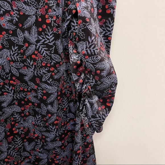 THE SAVILE ROW Dress Size 6 Puff Sleeve Velvet Holiday Nature Print Winter - Picture 5 of 9